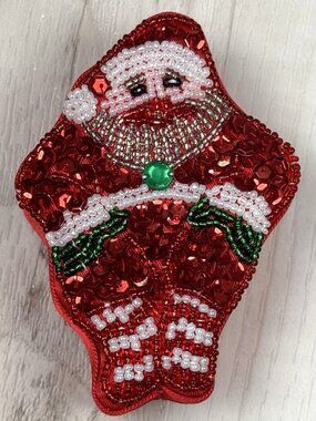 VTG DEPT 56 Red Satin Sequin 4" Santa Claus Gift TRINKET BOX Christmas Decor EUC